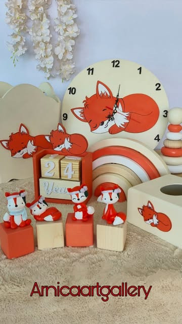 ست اتاق کودک کرم نارنجی تم روباه چوبی - آرنیکا گالری