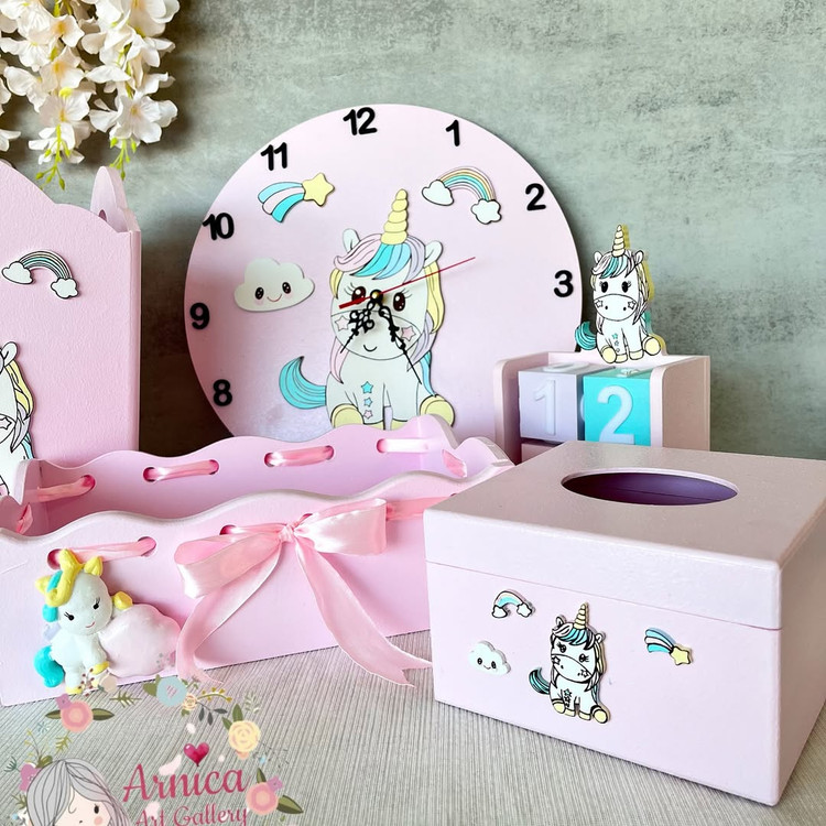 ست اتاق خواب دخترانه یونیکورن چوبی - نمای دیگر - آرنیکا گالری