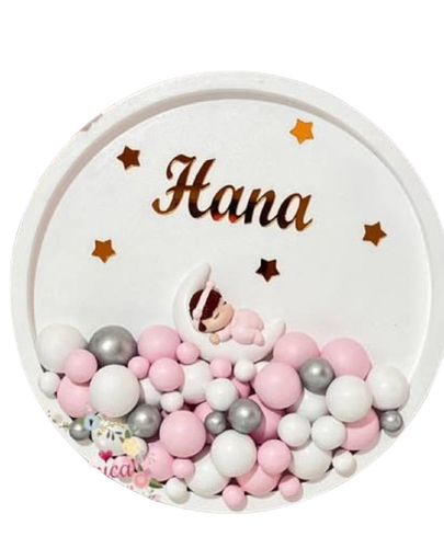 تابلو توپی اتاق کودک گرد رنگ صورتی سفید چوبی - آرنیکا گالری