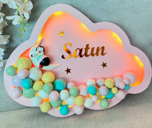 چراغ خواب اتاق کودک دخترانه طرح پنگوئن چوبی - آرنیکا گالری