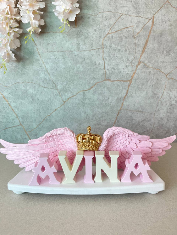 استند اسم بال فرشته دخترانه چوبی اتاق کودک - آرنیکا گالری