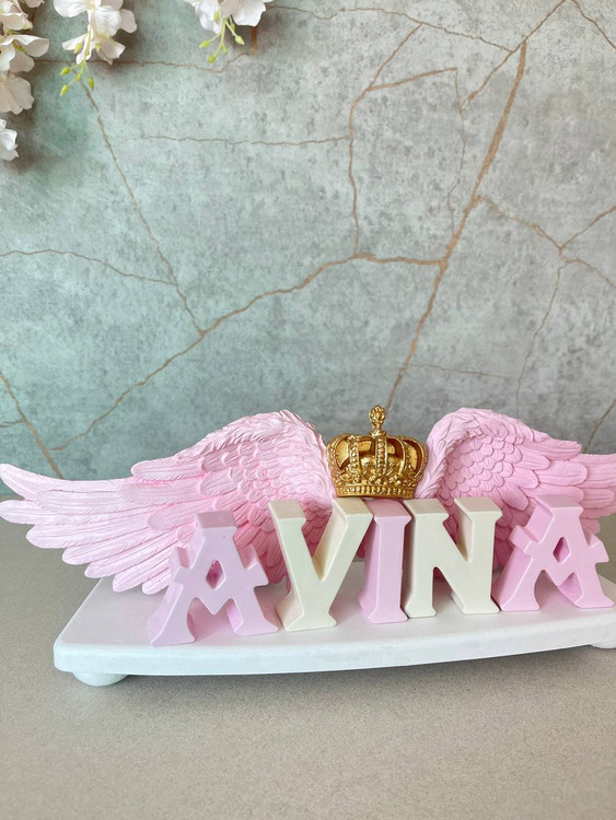 استند اسم بال فرشته دخترانه چوبی اتاق کودک - جزئیات - آرنیکا گالری