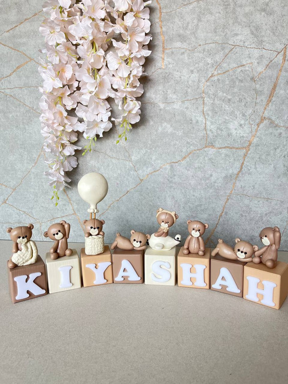 مکعب اسم کودک طرح تدی رنگ نود چوبی - نمای دیگر - آرنیکا گالری