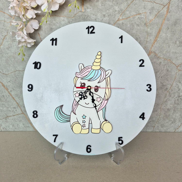 ست ساعت سطل و جعبه دستمال یونیکورن چوبی اتاق کودک - جزئیات - آرنیکا گالری