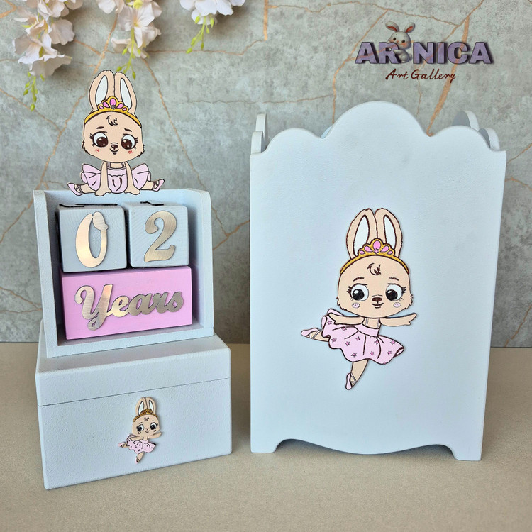سطل و جعبه دستمال اتاق کودک طرح خرگوش چوبی - آرنیکا گالری