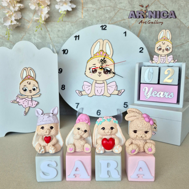 سطل و جعبه دستمال اتاق کودک طرح خرگوش چوبی - نمای دیگر - آرنیکا گالری