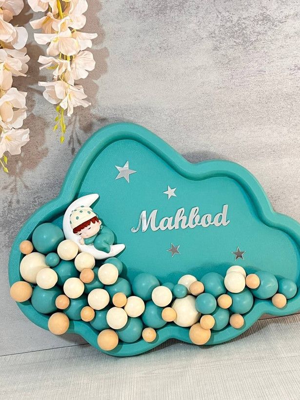 تابلو توپی اتاق کودک طرح کودک روی ماه